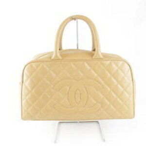 CHANEL Caviar Skin Coco Mark Boston Bag Leather